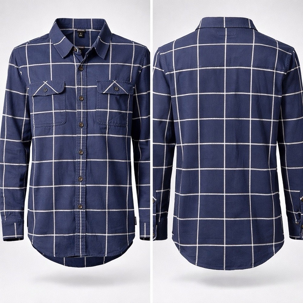 Patagonia Shirt Mens MEDIUM  NAVY WHT Fjord Flannel 100% Organic FLAP POCKETS